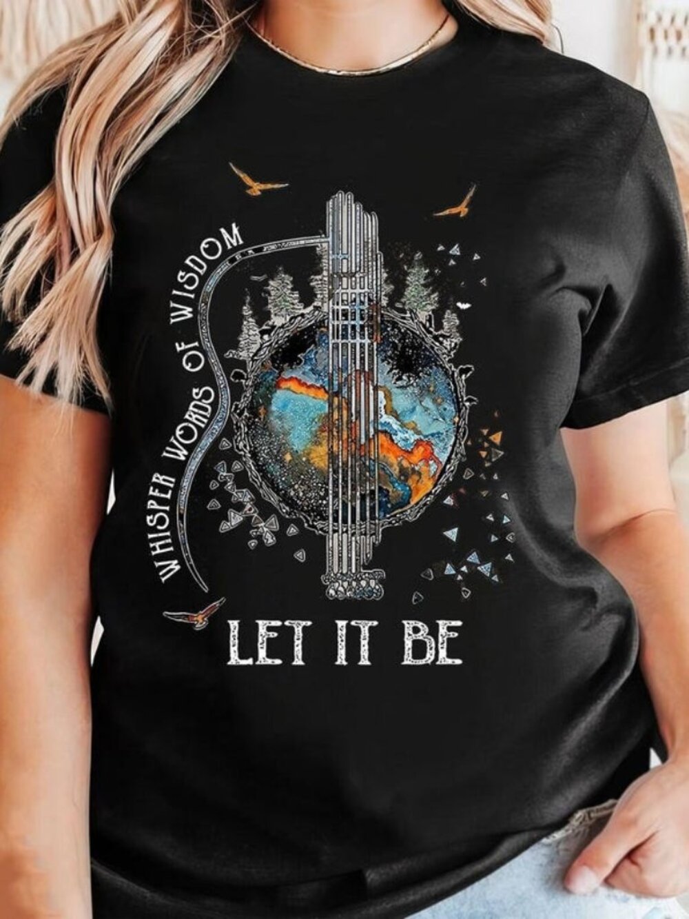Let It Be Guitar Shirt, Retro Hippie Music Graphic Tee
